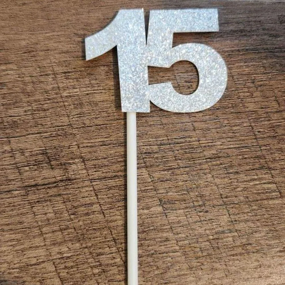 New #15 Silver & Gold Glitter Cupcake/Cake Toppers Set/Lot (Total of 58 Sticks)